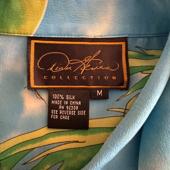 Diane Gilman Women's 100% Silk Blouse Tropical Size Medium Palm Trees, Sail Boat - Picture 12 of 15